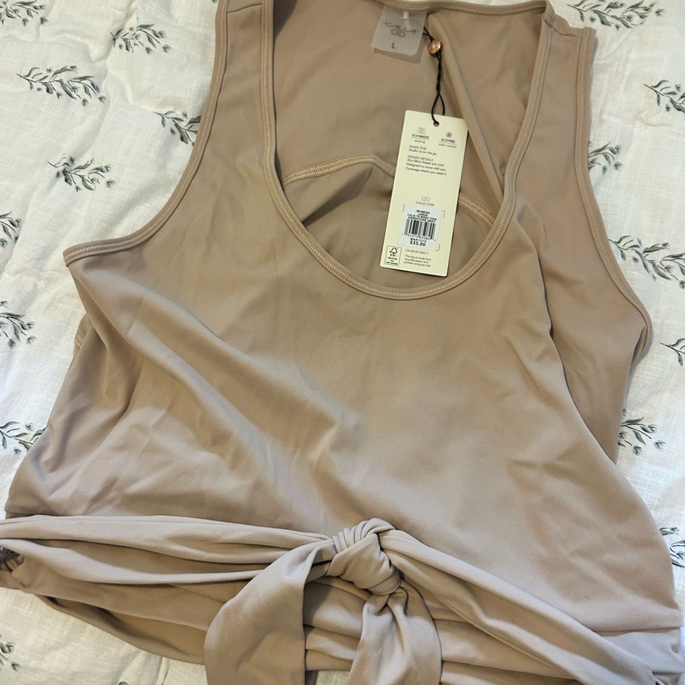 Elegant Tan Tank Top with Knot Detail